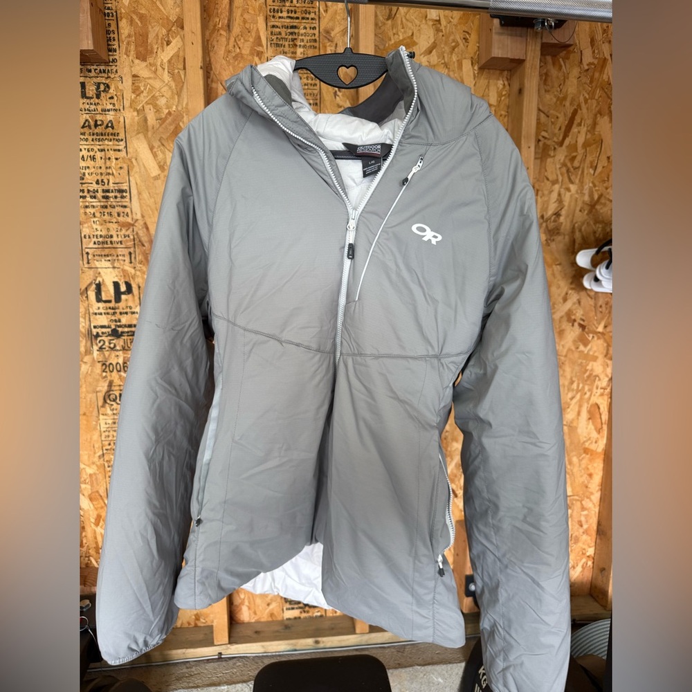 Outdoor Research Light Gray Hooded Windbreaker Jacket
